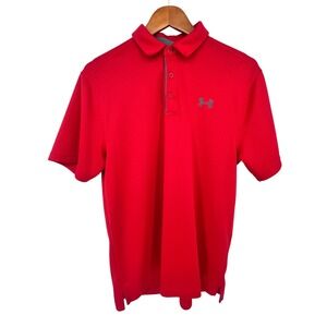 Under Armour Mens Red Performance Polo Shirt Loose Fit HeatGear Size Medium